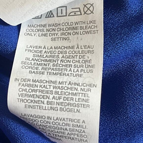 Women's J. Crew Perforated Colbot Blue Midi Dress Pockets Elastic Waist Size 0 - Picture 5 of 6